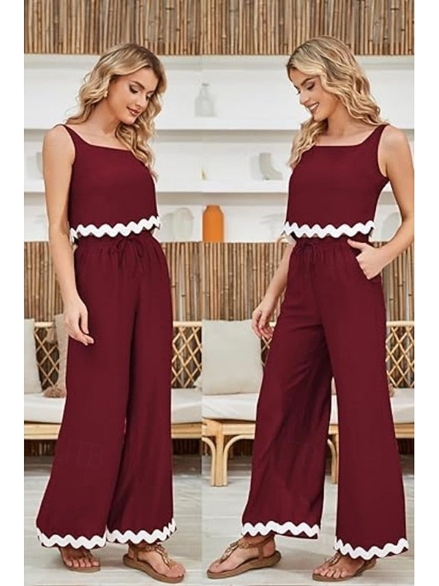 Women's tank top trousers wavy hem casual fashion suit