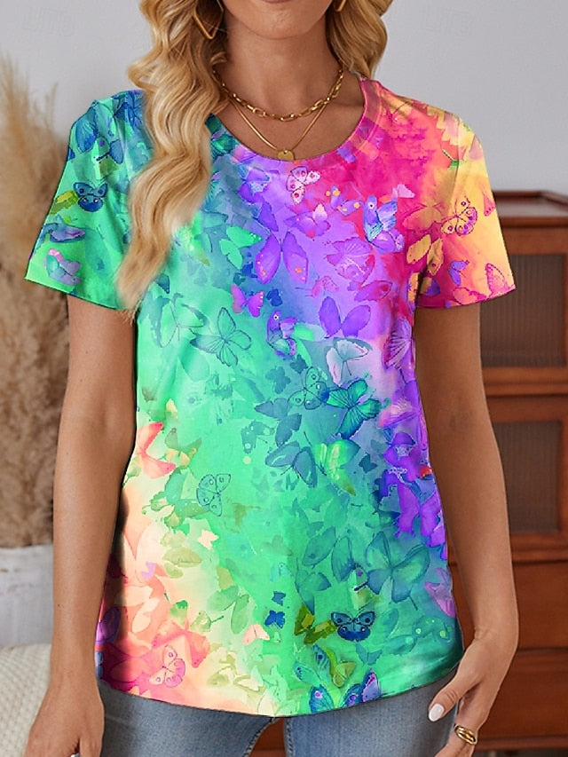 Women's T Shirt Gradient Casual Short Sleeve Round Neck