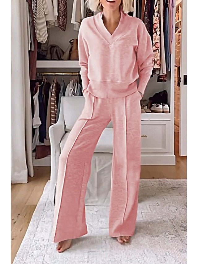 Bolero Top Pants Sets Women's V Solid Neck Sleeve Long