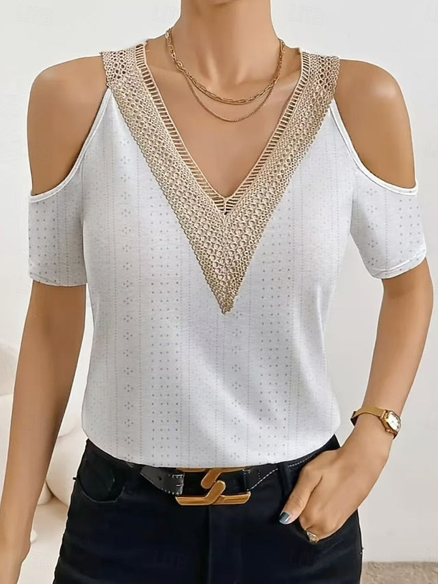 Women's Blouse Lace Patchwork Solid Color Stylish Casual