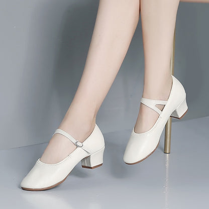 Women's Heel Low Dance with Buckle Gold Shoes Mary Jane