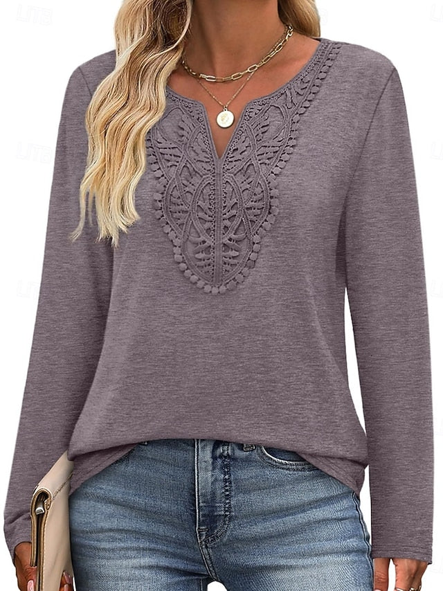 Women's Blouse Patchwork Embroidered Solid Color Stylish