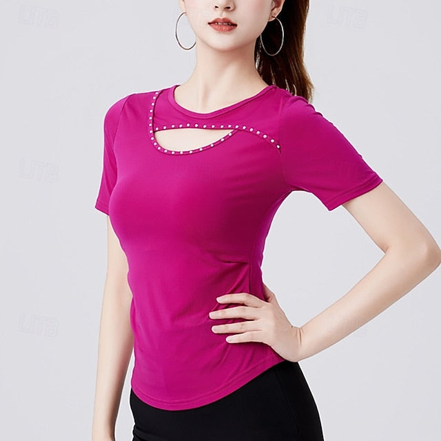 Latin Dance Top Hollow-out Pure Color Splicing Women's
