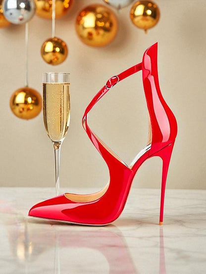 Stiletto Women's Patent Strappy Heels - Purple Leather