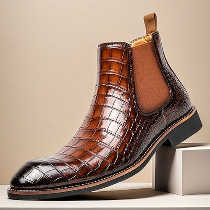 – Boots Slip-On Pattern Crocodile Men's Brown Chelsea
