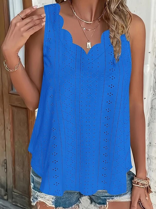 Women's Texture Blouse Eyelet Top Pointelle Tee Blouse