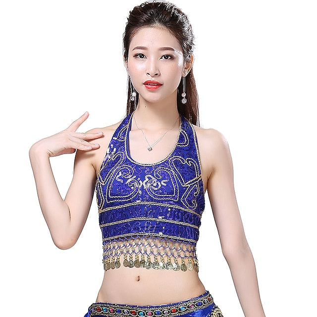 Belly Dance Top Gold Coin Paillette Sequins Women's
