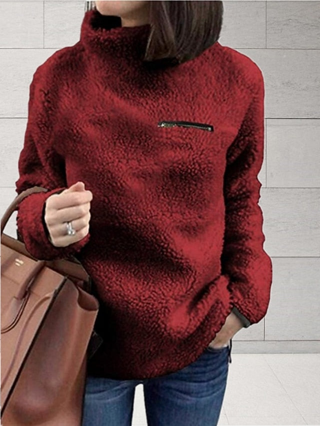 Women's Blouse Zipper Solid Color Stylish Casual Long
