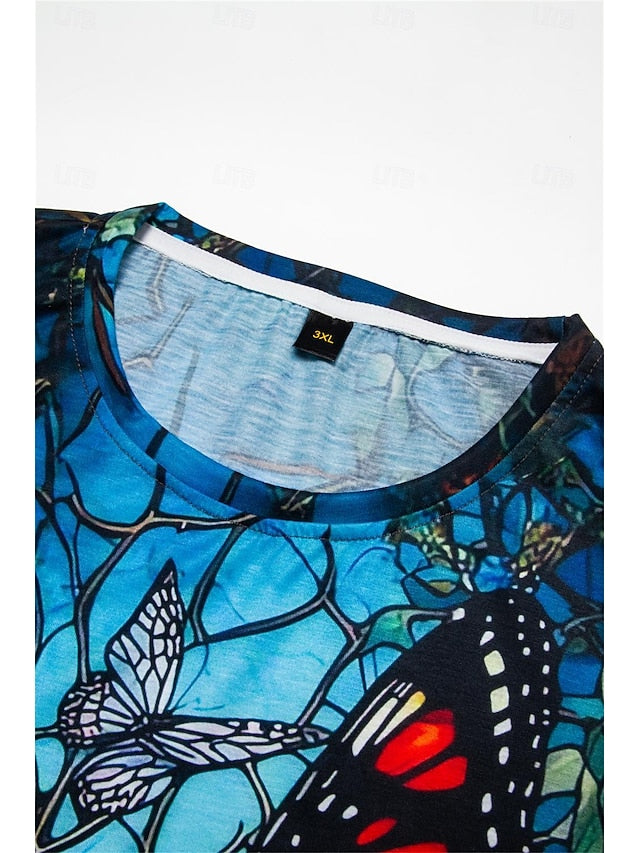 Women's T shirt Round Neck Stained Glass Hummingbird Print
