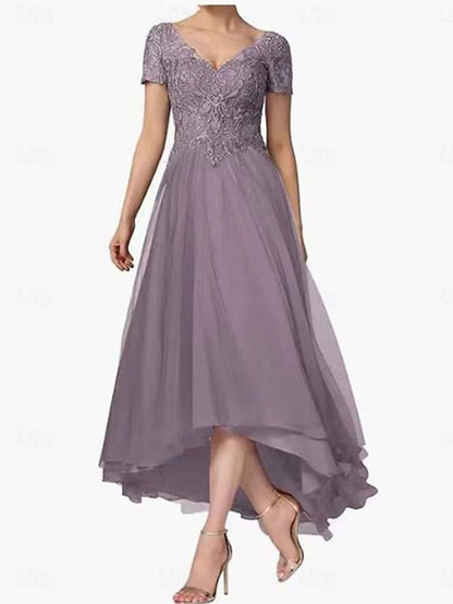 V Asymmetrical A-Line Bride the Mother Neck of Dress Elegant
