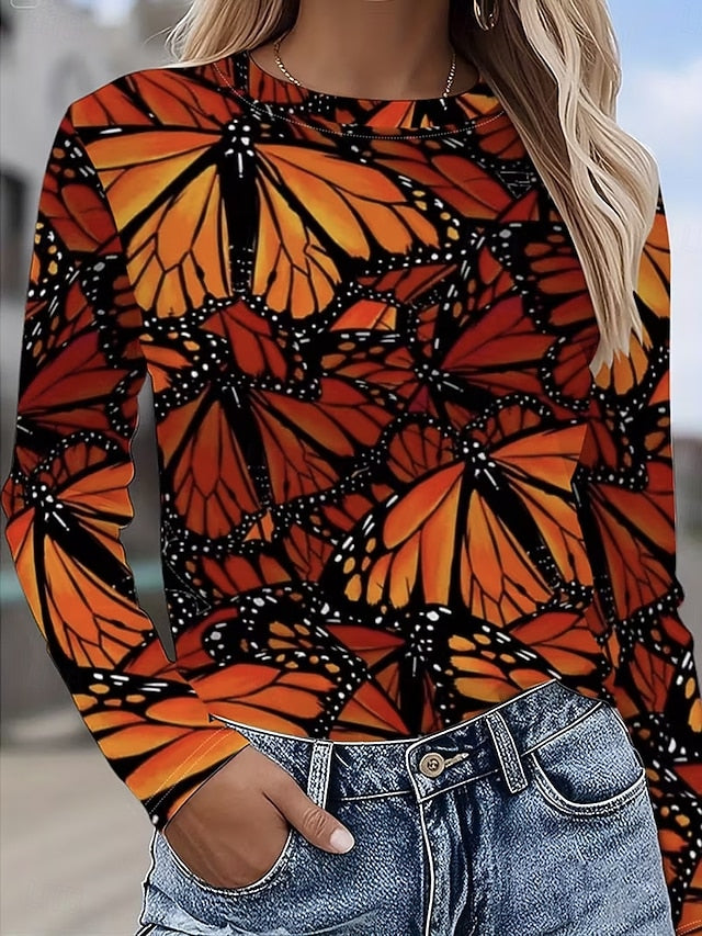 Women's T Shirt Graphic Butterfly Vintage Fashion Stylish