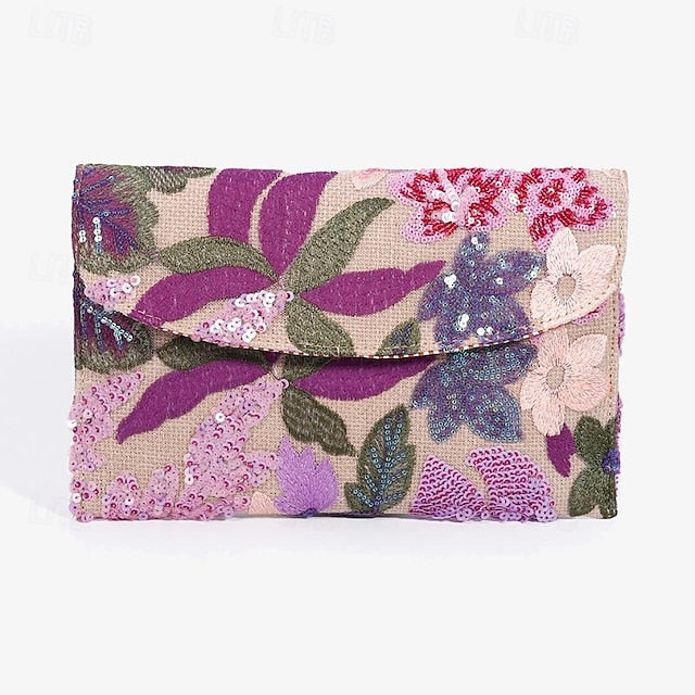 - Women's Floral Clutch Handheld Embroidered Evening Bag