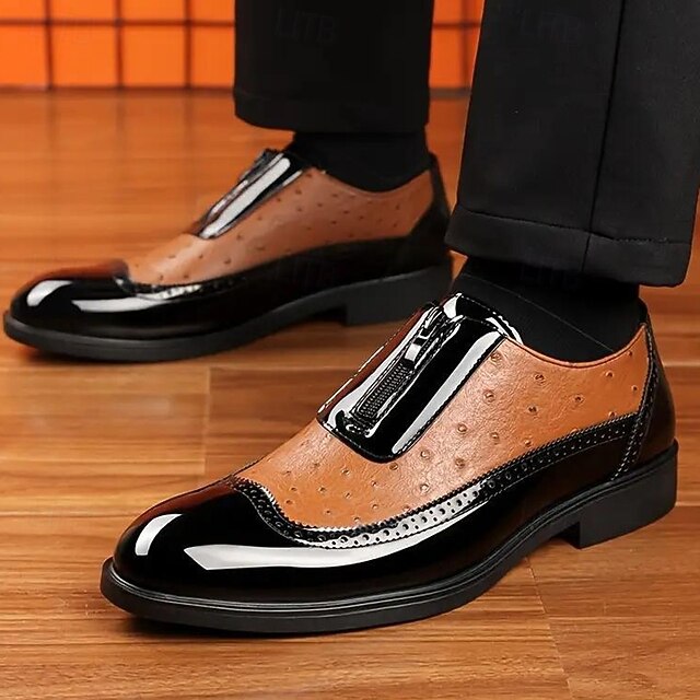 with Tan and Men's Patent Colorblock Shoes Black Formal