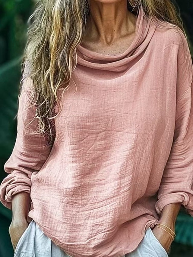Women's Blouse Draped Solid Color Daily Casual Long Sleeve