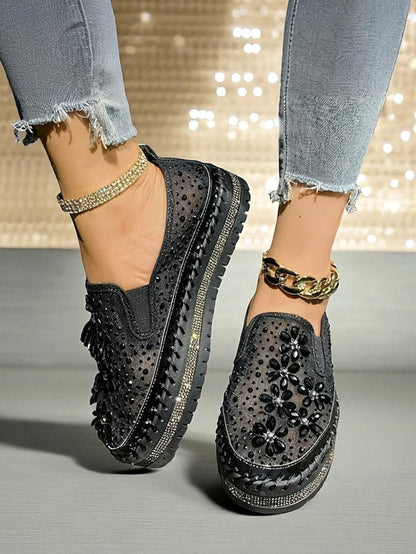 Embellished Sneakers Slip-On with Women's Mesh Rhinestone