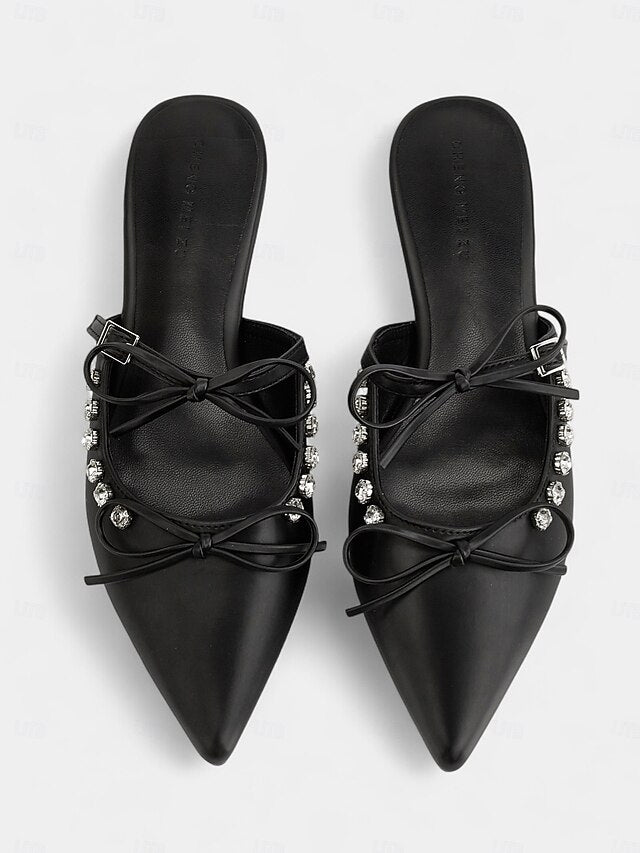 with Pointed Women's Rhinestone Flats Toe Black