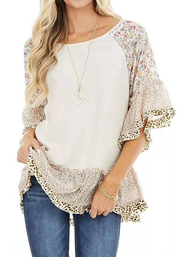 Women's Shirt Boho Shirt Tunic Blouse Ruffle Print Flowing