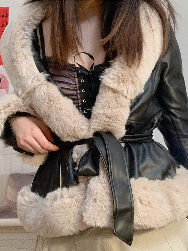 Jacket Warm Leather Breathable Faux Women's Fur Collar