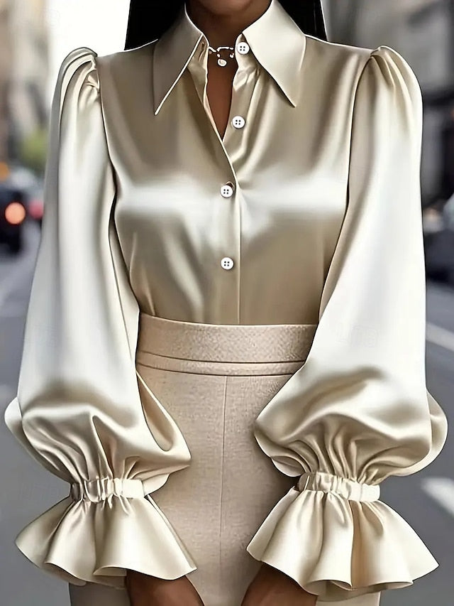 Women's Shirt Elegant Dressy Satin Top Plain Elegant Daily