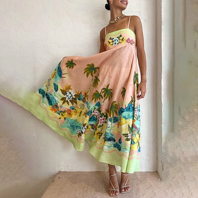 Women's Midi Dress Summer Dress Slip Dress Print Dress