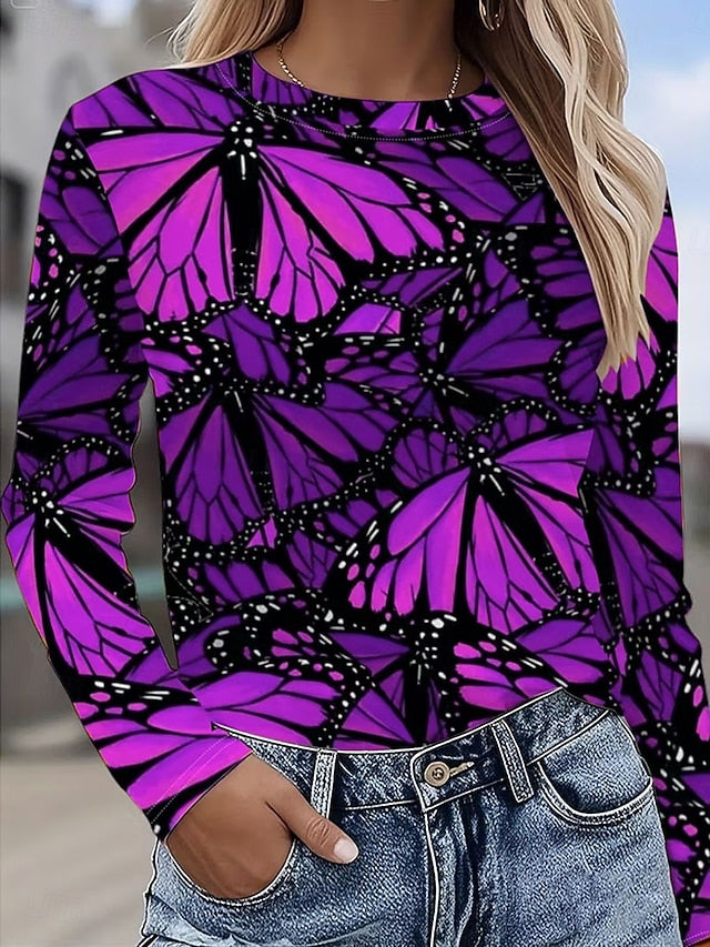 Women's T Shirt Graphic Butterfly Vintage Fashion Stylish