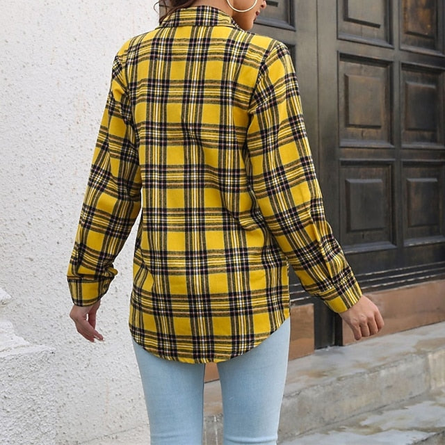 Women's Shirt Buttons Plaid Daily Stylish Basic Long Sleeve