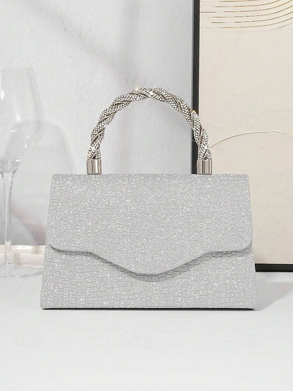 – with Handle Women's Glitter Silver Rhinestone Handbag
