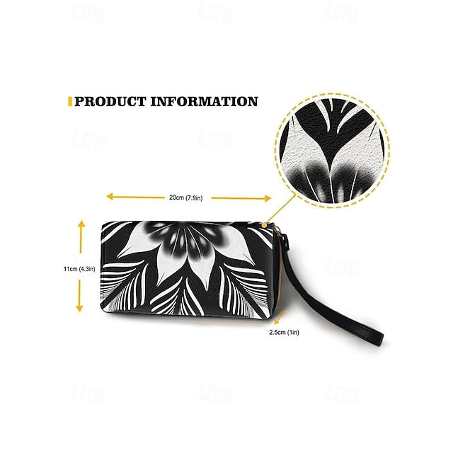 Floral Black Women's Wallet Faux White and Print –