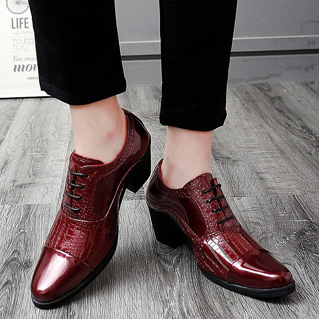 Leather Patent Faux Men's Black Crocodile Oxford Pattern