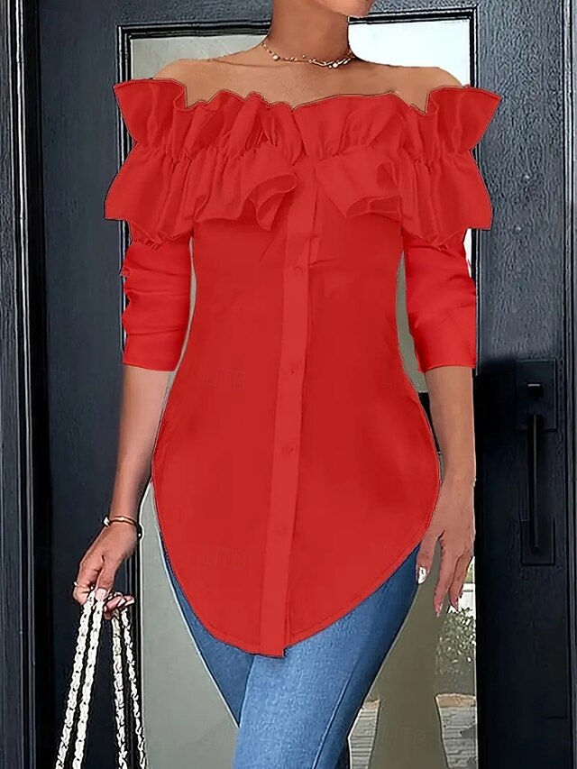 Women's Blouse Ruffle Solid Color Elegant Daily Stylish
