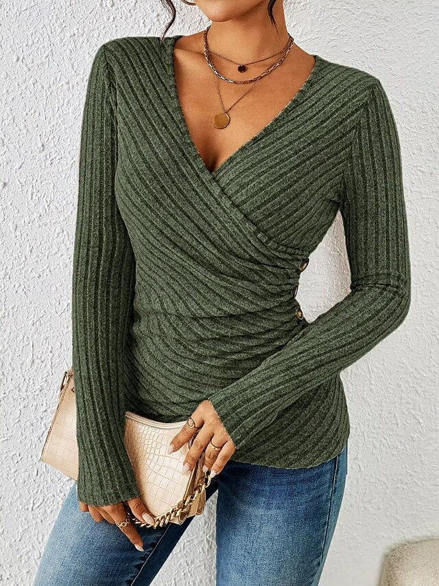 Women's Shirt Buttons Floral Stylish Casual Long Sleeve V