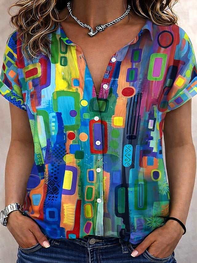 Women's Shirt Short Sleeve Graphic Geometric Striped