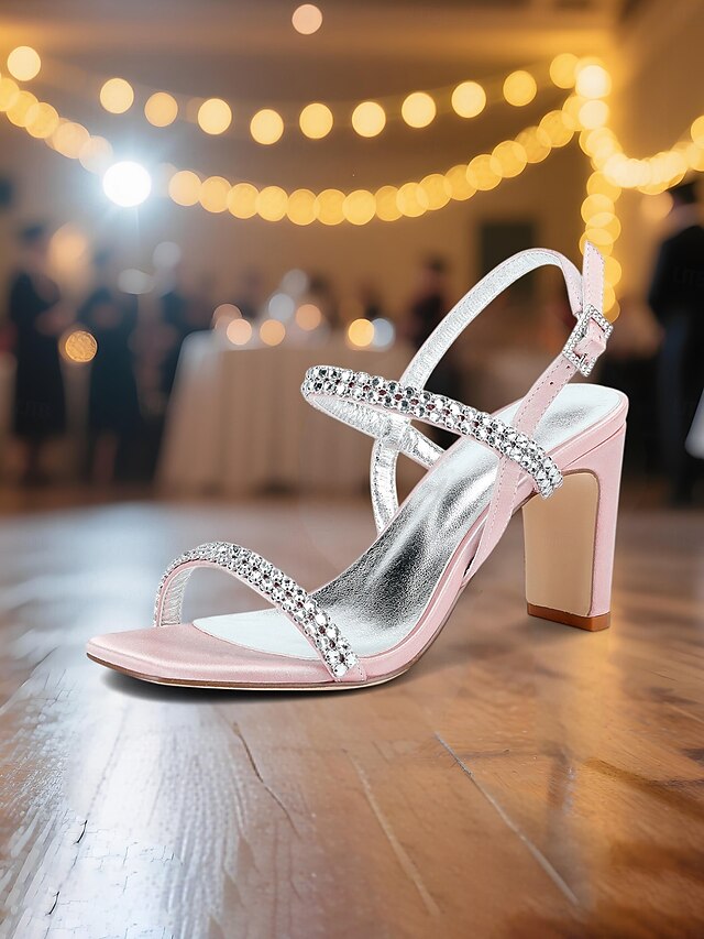 – Bridal Women's Heel Rhinestone Prom Sandals Block White