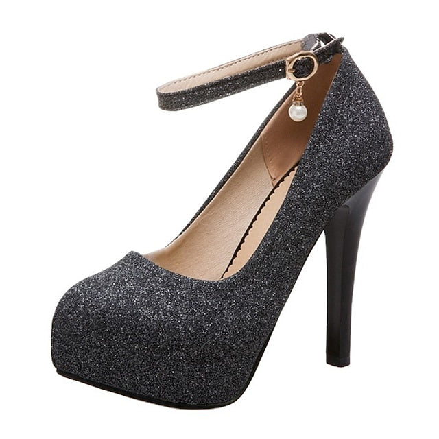 Platform Ankle with Heels Silver Women's Stiletto Glitter
