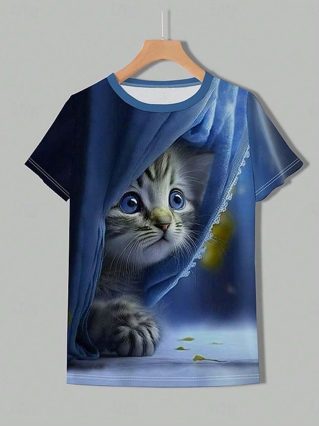 Women's T Shirt Print Graphic Animal Cat Vintage Stylish