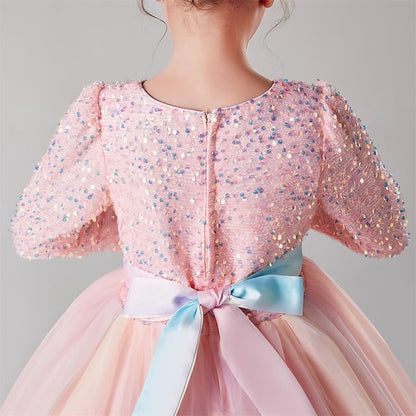 Solid Flower Girls' Color Dress Girl Long Kids Party