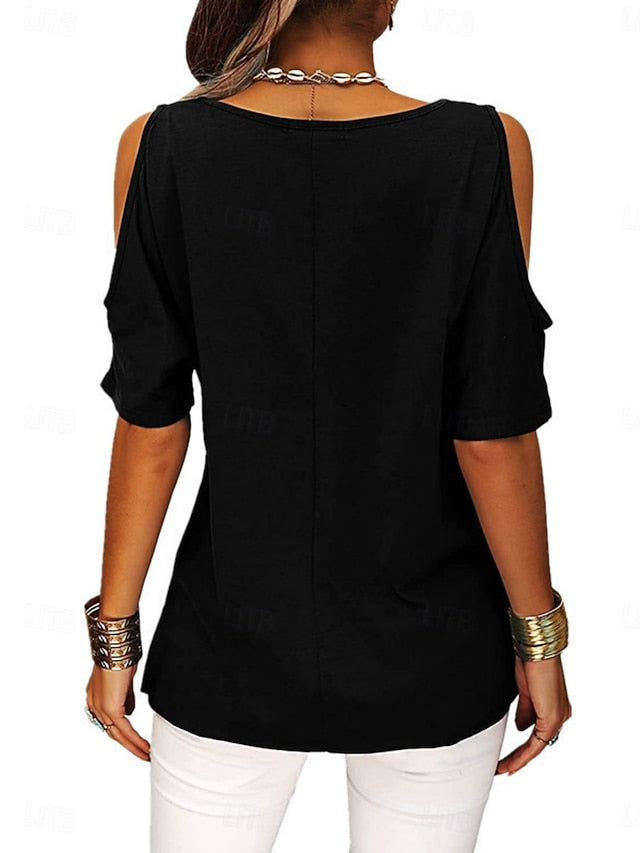 Women's T Shirt Tee Top Criss-Cross Hollow Out Plain