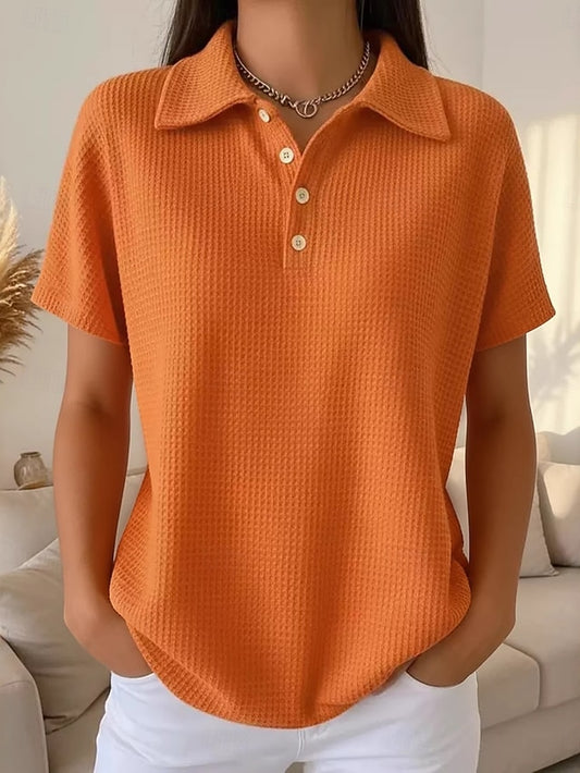 Women's Shirt Waffle Shirt Blouse Patchwork Buttons Plain