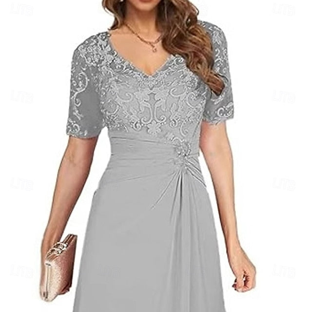 Bride Neck Dress Simple Mother Elegant V A-Line of the