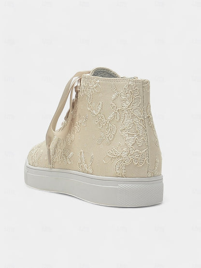 Sneakers Satin with Laces Ribbon Women's Wedding Ivory Lace