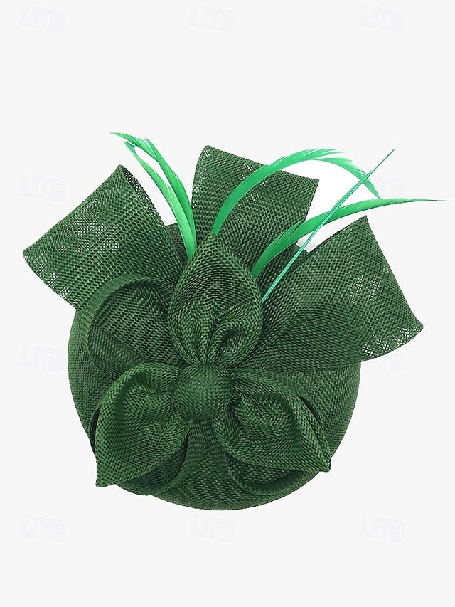 Women's Hat and Bow Accents Green with Feather Fascinator