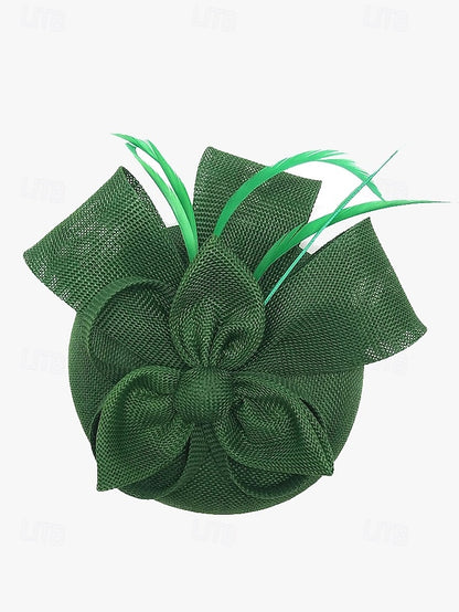 Women's Hat and Bow Accents Green with Feather Fascinator