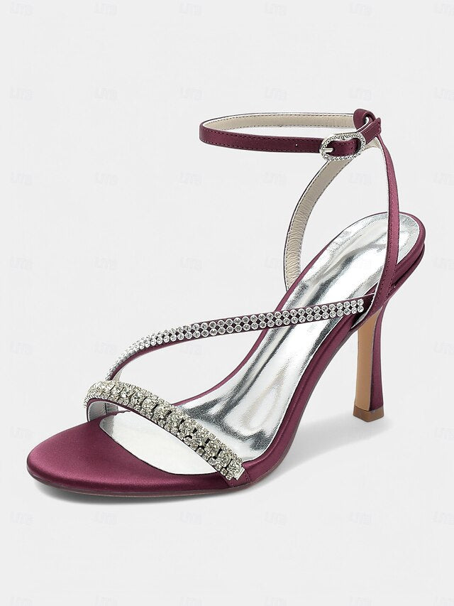 Champagne Rhinestone Satin Heels Sophisticated Strappy –