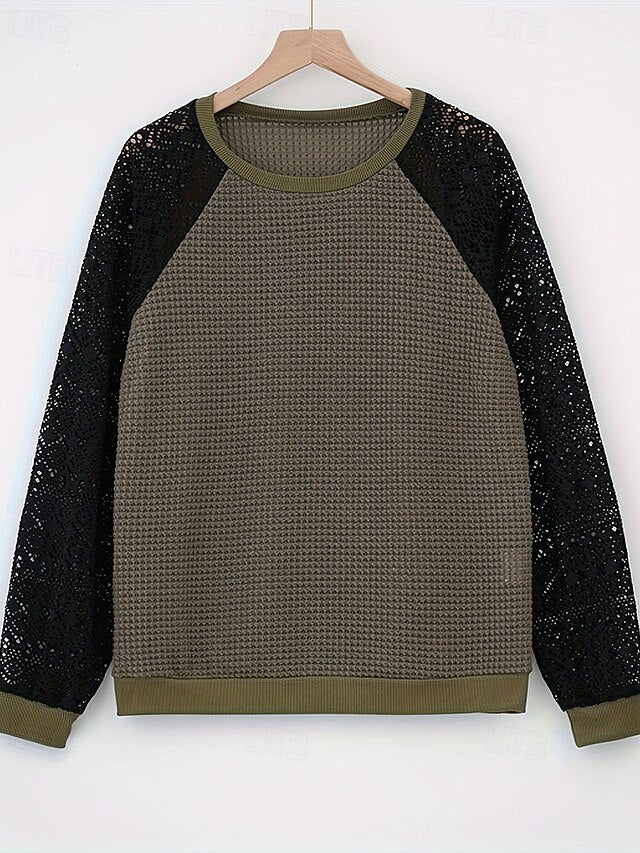 Women's Blouse Patchwork Eyelet Solid Color Fashion Casual