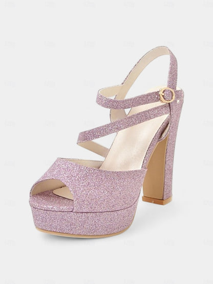 Strap Glitter High with Heel Platform Sandals Ankle Women's