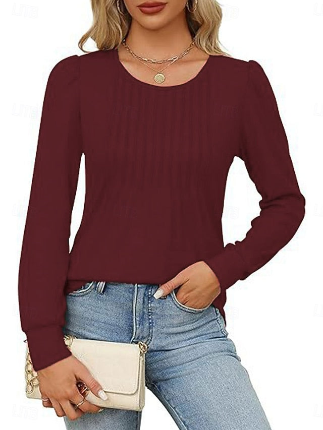 Women's Shirt Blouse Ruched Solid Color Basic Casual Long