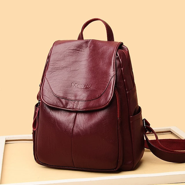 Faux Backpack Leather with Women's Burgundy Flap Closure