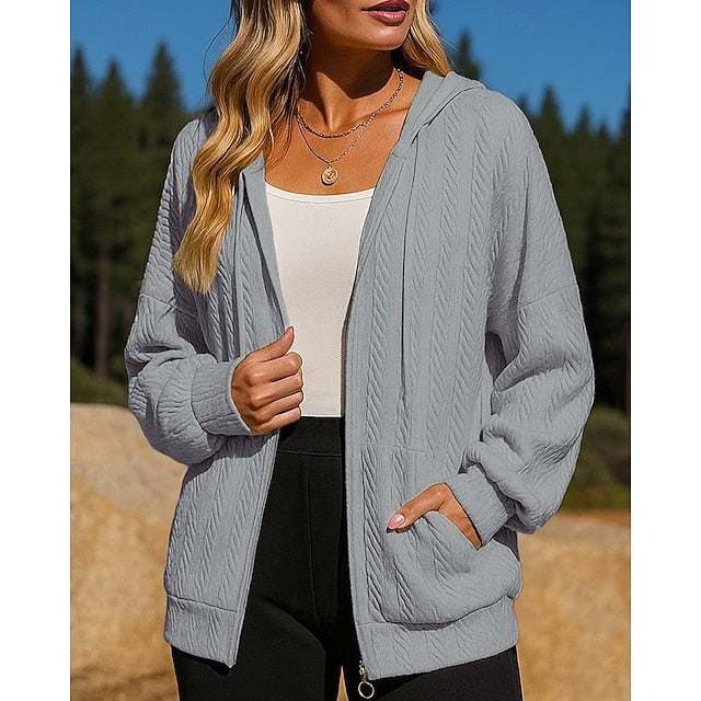 Women's Fullzipper Jacket Hooded Sweatshirt Pocket Long
