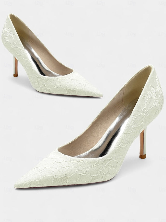 Women's Lace-Embroidered - Pointed-Toe Heels Stiletto