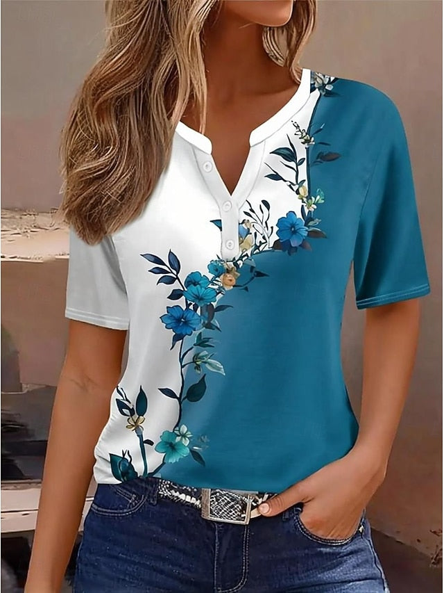 Women's T Shirt Print Ombre Floral Graphic Vintage Stylish